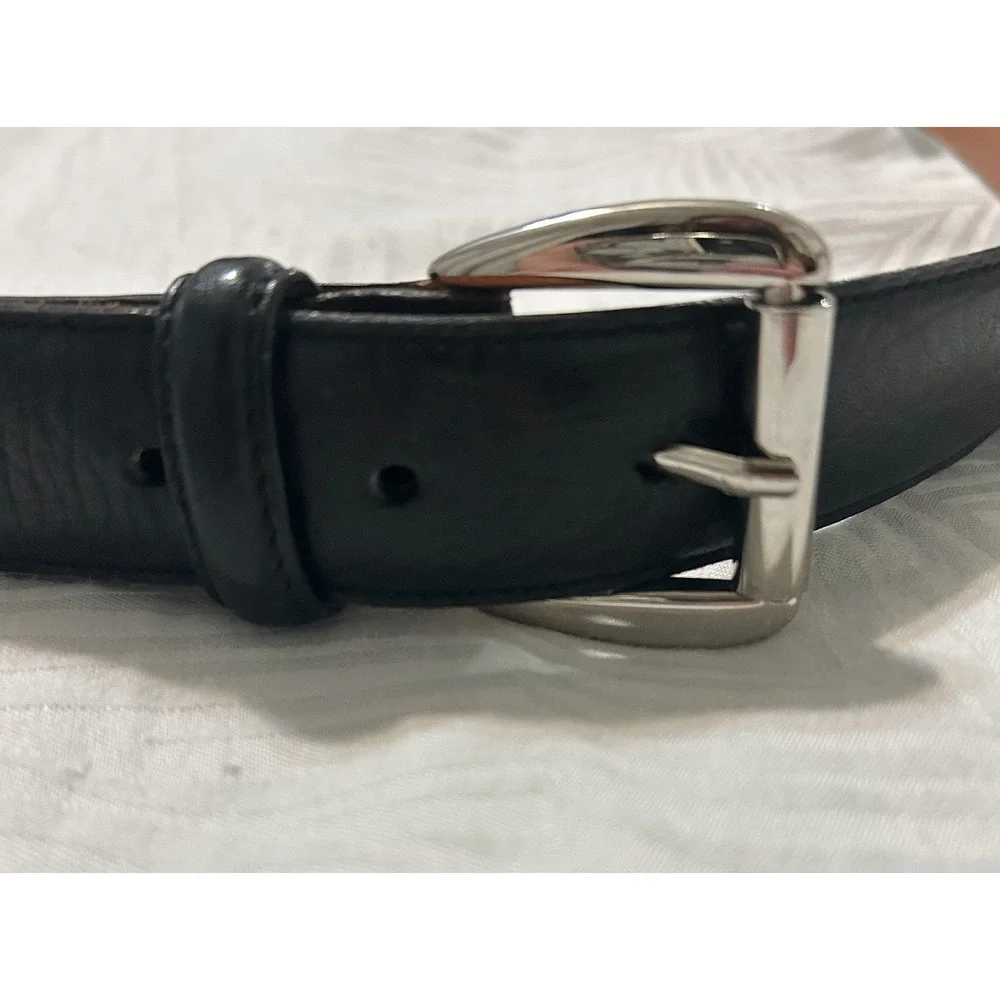 Polo Ralph Lauren Mens Black Leather Belt Silver Buckle Size 38